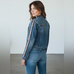 Guess - Classic Crop Denim Jacket with Gold Logo Banding - S